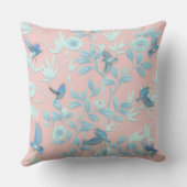ライトブルーの花と鳥,背景ライトロス クッション (裏面)