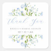 ライトブルーの花のウェディングシャワーのお礼 スクエアシール (正面)