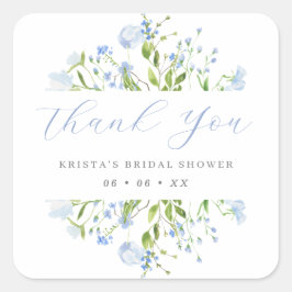 ライトブルーの花のウェディングシャワー感謝祭 スクエアシール