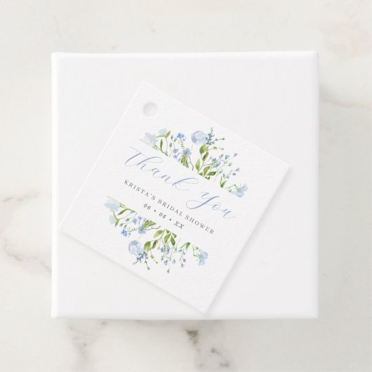 ライトブルーの花のウェディングシャワー感謝祭 フェイバータグ (インサイチュ)