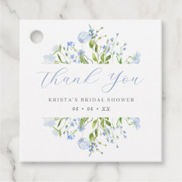 ライトブルーの花のウェディングシャワー感謝祭 フェイバータグ