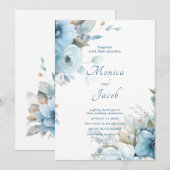 ライトブルーの花のウェディング 招待状 (正面/裏面)