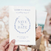 ライトブルーの花日付の写真の招待状を保存 招待状