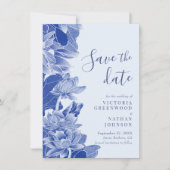 ライトブルーの花柄のシノワズリーの写真を使ったSave the Date セーブザデート (正面)