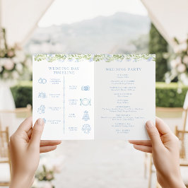 ライトブルーの花柄エレガントな結婚式の折りたたみ式プログラム