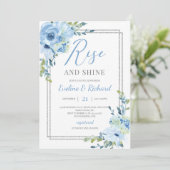 ライトブルーの花柄シルバーフレーム ライズアンドシャイン 招待状 (スタンド正面)