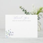 ライトブルーの花柄 ブライダルシャワーのフラットカード サンキューカード (スタンド正面)