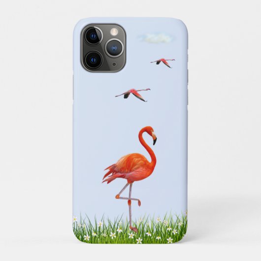 ライトブルーの花畑とフラミンゴ Case-Mate iPhoneケース (裏)