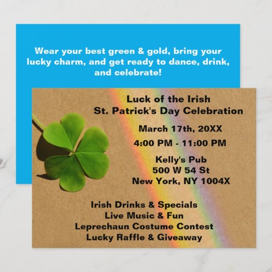 ライトブルーの虹セントパトリックデーの招待状 招待状 (正面/裏面)