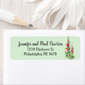 ライトブルーの赤い葵差出人住所ラベル ラベル (インサイチュ)