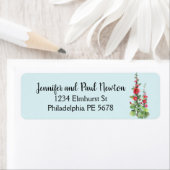 ライトブルーの赤い葵差出人住所ラベル ラベル (インサイチュ)