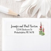 ライトブルーの赤い葵差出人住所ラベル ラベル (インサイチュ)