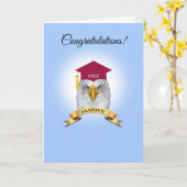 ライトブルーの車でイーグル卒業おめでとう カード (黄色い花)