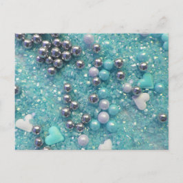 ライトブルーの輝きと愛のハート ポストカード