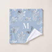 ライトブルーの銀葉植物モノグラム バスタオルセット (ウォッシュタオル)