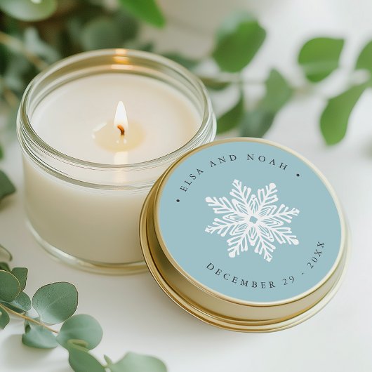 ライトブルーの雪結婚片のクリスマス ラウンドシール