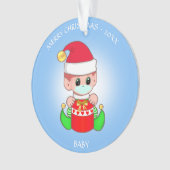 ライトブルーの顔マスクを備えたクリスマスベビー小妖精や小人 オーナメント (正面)