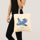 ライトブルーの飛行機トートバッグ トートバッグ (正面(商品))