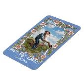 ライトブルーの鳥のフローラ結婚写真の救日付 マグネット (左側)