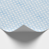 ライトブルーの麻の生地に白いハート ラッピングペーパー (角)