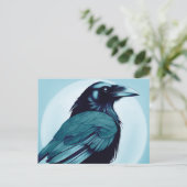 ライトブルーの黒いカラスのスケッチ ポストカード (スタンド正面)