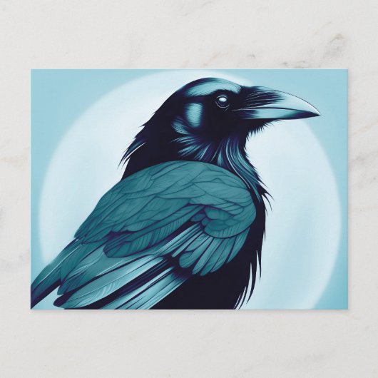 ライトブルーの黒いカラスのスケッチ ポストカード (正面)