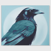 ライトブルーの黒いカラスのスケッチ ラッピングペーパー (フラット)