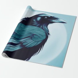 ライトブルーの黒いカラスのスケッチ ラッピングペーパー