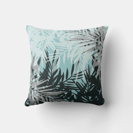 ライトブルーの黒い熱帯パターン クッション (裏面)