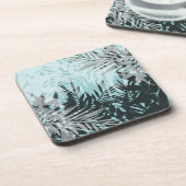 ライトブルーの黒い熱帯パターン コースター (左側)