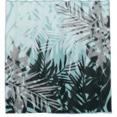 ライトブルーの黒い熱帯パターン シャワーカーテン (正面)