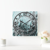 ライトブルーの黒い熱帯パターン スクエア壁時計 (ホーム)