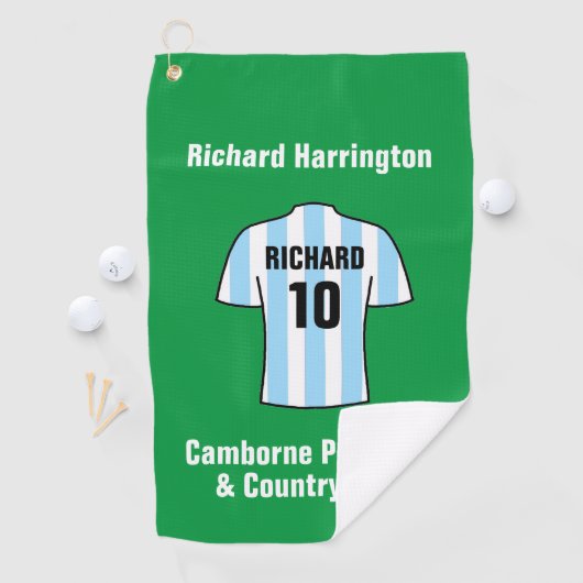 ライトブルーまたはスカイブルーのサッカーシャストライプツ ゴルフタオル (インサイチュ)