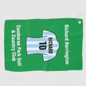 ライトブルーまたはスカイブルーのサッカーシャストライプツ ゴルフタオル (横)