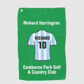 ライトブルーまたはスカイブルーのサッカーシャストライプツ ゴルフタオル (正面)