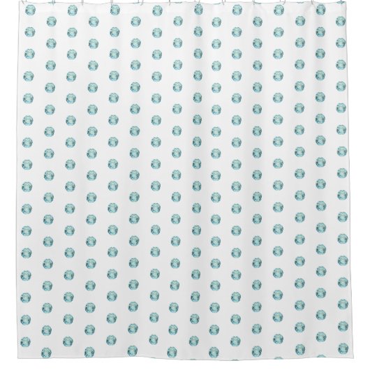 ライトブルーアクアマリンジェムストーンの模様(白) シャワーカーテン (正面)