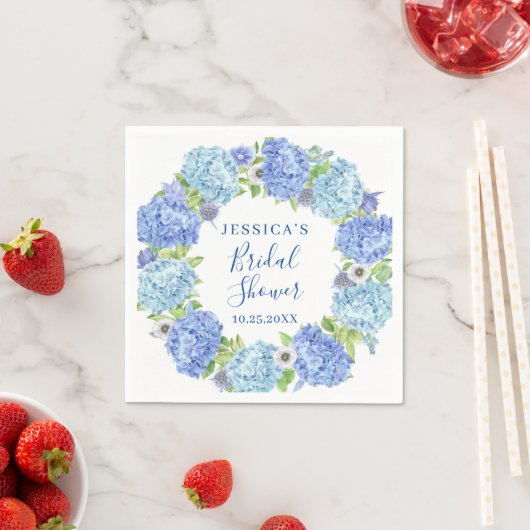 ライトブルーアジサイフローラブライダルシャワー紙 スタンダードカクテルナプキン (インサイチュ)