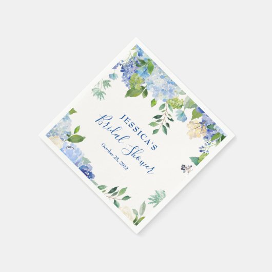 ライトブルーアジサイフローラブライダルシャワー紙 スタンダードカクテルナプキン (角)