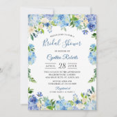 ライトブルーアジサイフローラリースブライダルシャワー 招待状 (正面)