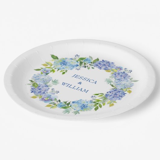 ライトブルーアジサイフローラ結婚披露宴 ペーパープレート (アングル)