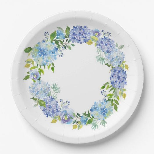 ライトブルーアジサイフローラ結婚披露宴 ペーパープレート (正面)