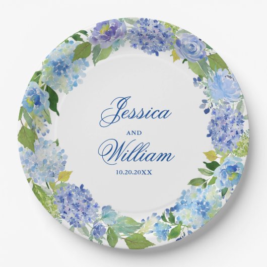 ライトブルーアジサイフローラ結婚披露宴 ペーパープレート (正面)