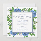 ライトブルーアジサイ写真18thバースデーパーティー 招待状 (正面)