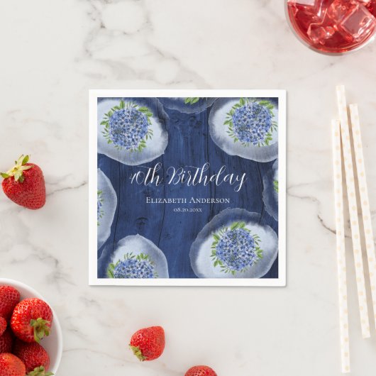 ライトブルーアジサイ材40th誕生日パーティー スタンダードカクテルナプキン (インサイチュ)