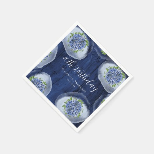 ライトブルーアジサイ材40th誕生日パーティー スタンダードカクテルナプキン (角)