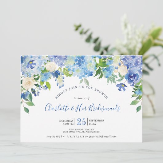 ライトブルーアジサイ緑のブライドメイドブランチ 招待状 (スタンド正面)
