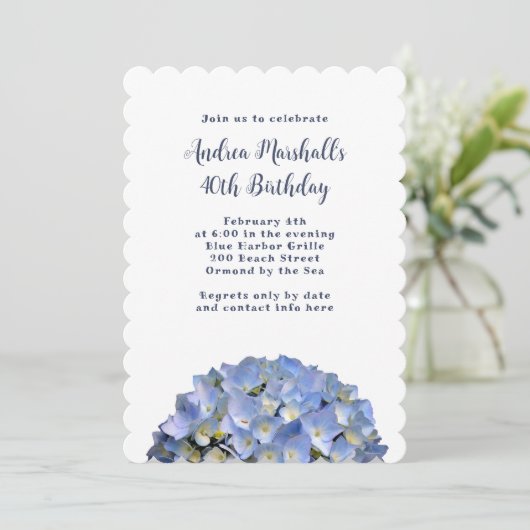 ライトブルーアジサイ誕生日パーティーの招待 招待状 (スタンド正面)