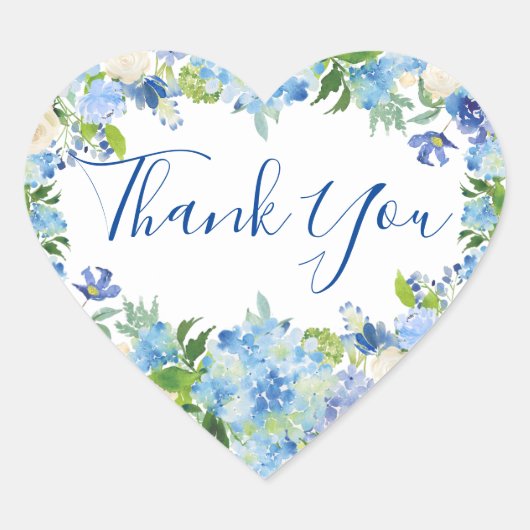 ライトブルーアジサイ&グリーンリーウォーター結婚カラー ハートシール (正面)