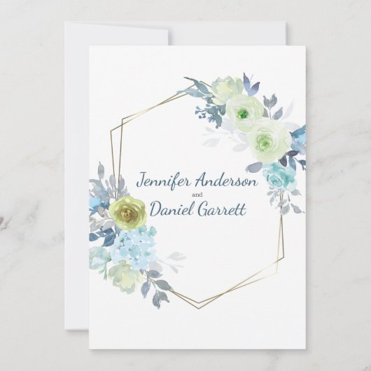 ライトブルーイエローグリーンフローラ婚約パーティ 招待状 (裏面)