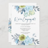 ライトブルーイエローグリーンフローラ婚約パーティ 招待状 (正面/裏面)